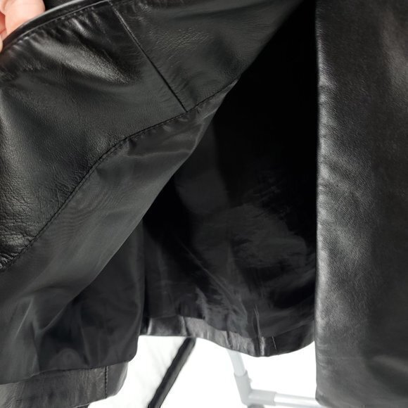 Colebrook 90s-Style Long Line 100% Leather Jacket L Black - Picture 14 of 16